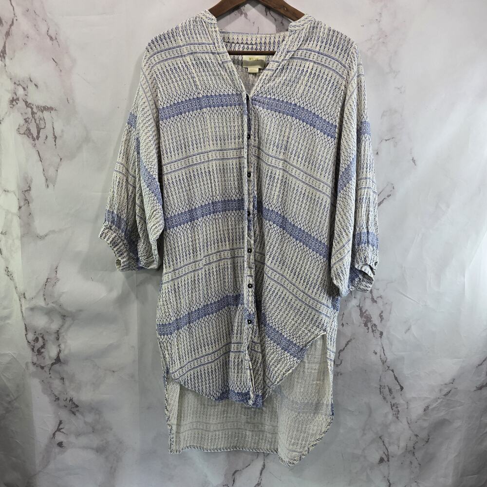 Maeve Dress Womens Small Blue Peasant Boho Button Striped Lena Yarn